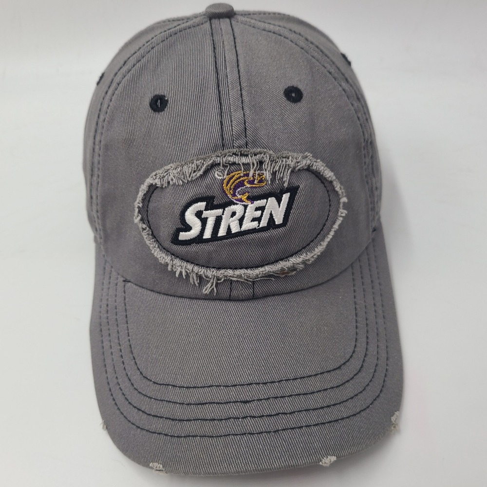 Stren Hat Strapback Gray Fishing Distressed Patch Logo Outdoors Casual Dad Men